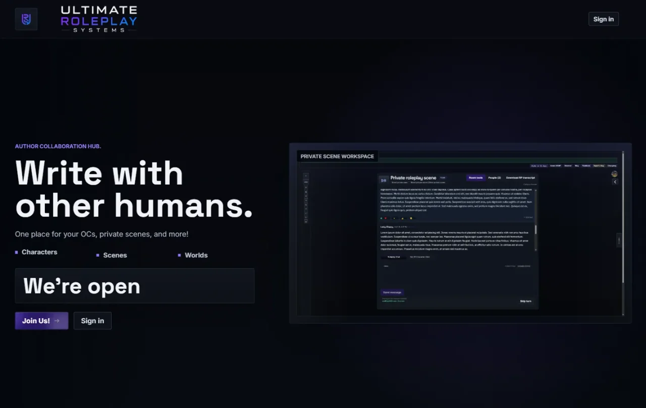 RPWith.Me / URS collaborative writing platform with character and scene tools